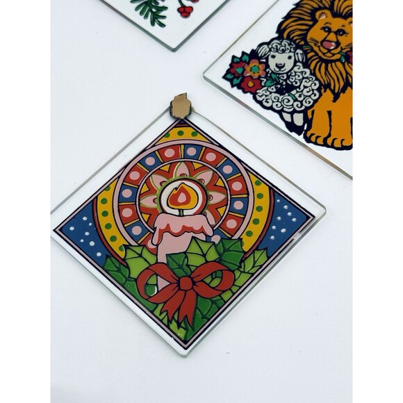 Vintage Christmas Ornament Lot of 5 Glass Cardinal Santa Lion Poinsettia Candle - Picture 5 of 9